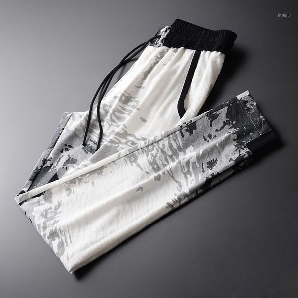 

mingnlu summer luxury allover printed ankle-length pants plus size 4xl slim fit elastic waist casual mens trousers1, Black