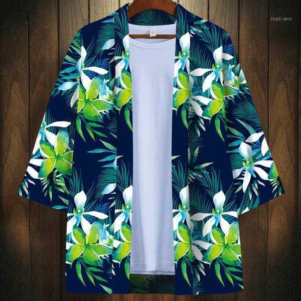 

summer thin men kimono large size cardigan flower print japanese yukata cotton boys kimono jacket male loose streetwear1, White;black