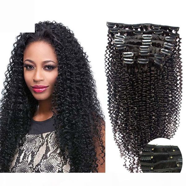

afro kinky clip ins 100g 7pcs natural color 4b 4c clip in human hair extensions natural hair, Black;brown