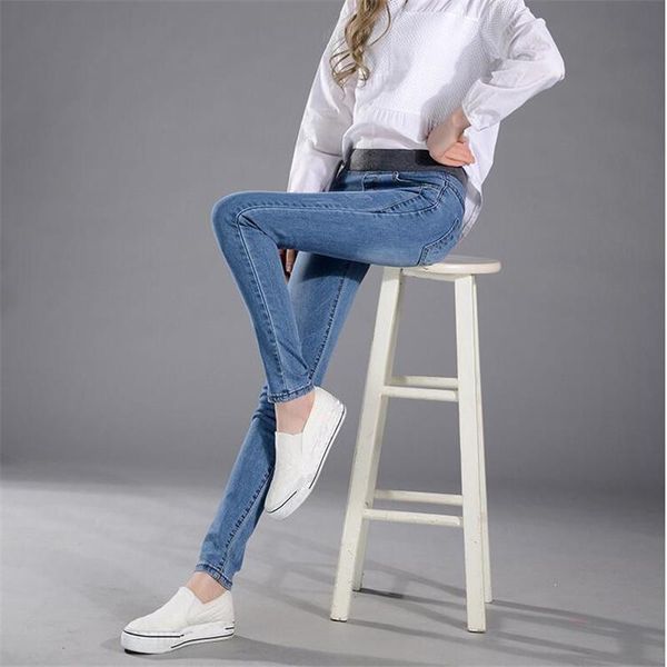 

jeans female denim solid color womens stretch bottoms feminino skinny pants for women trousers nice kg-390, Blue