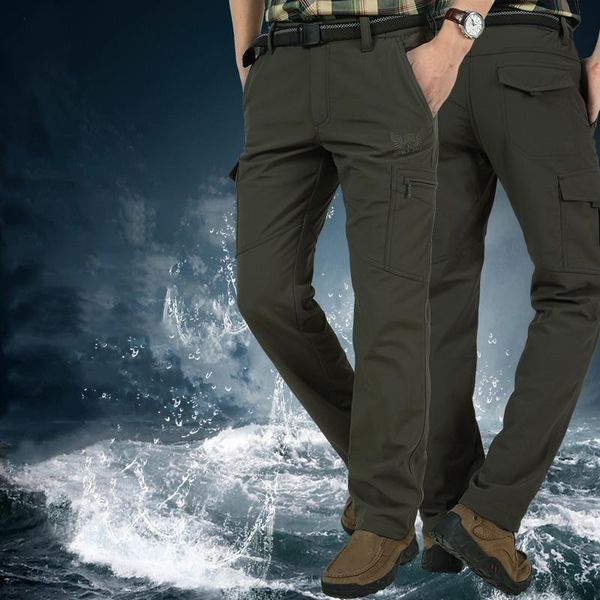 

men's pants winter thick warm cargo tactical fleece long trousers casual loose baggy joggers pockets worker m-4xl, Black