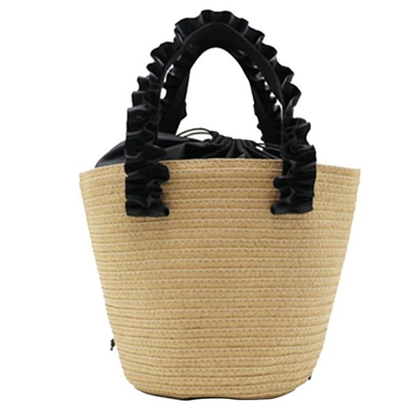 

summer new lace straw beach bag handmade woven tote women travel handbags luxury designer shopping hand bags