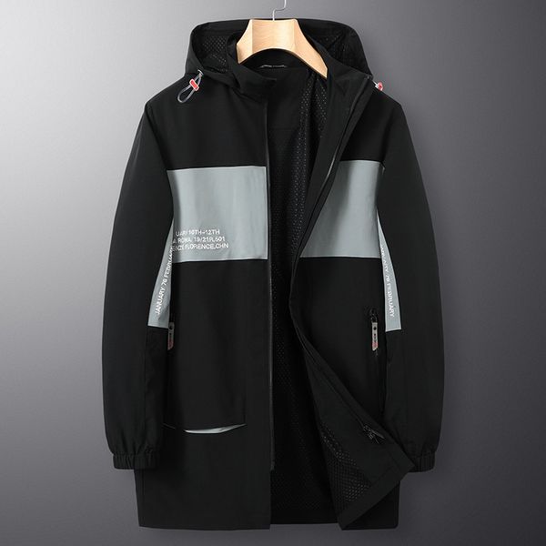 

mid long spring and autumn new size men's windbreaker extra large detachable hat sports cape coat, Tan;black