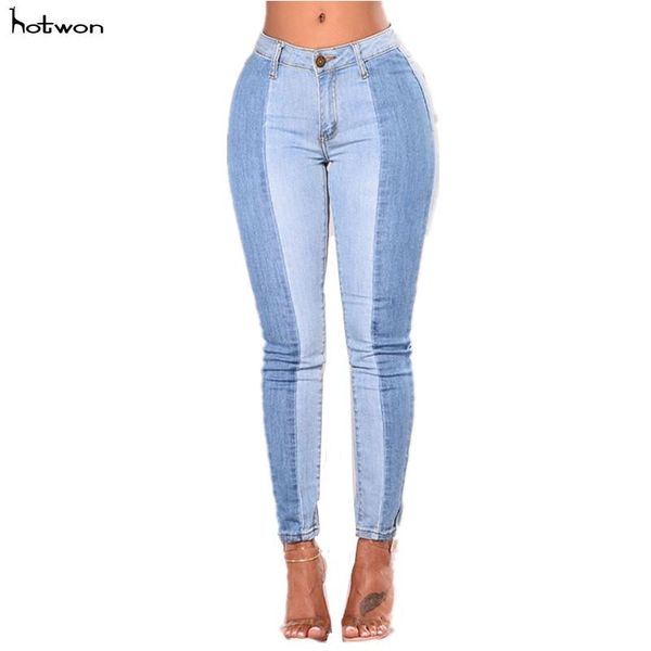 

women's jeans warm spliced for woman high waist plus size mom winter jean femme 2021 skinny denim trousers classic, Blue