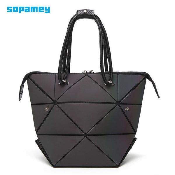

2020 geometry women handbags pu leather luminous women shoulder bag tote folding casual messenger bags hologram bao bag bolsas