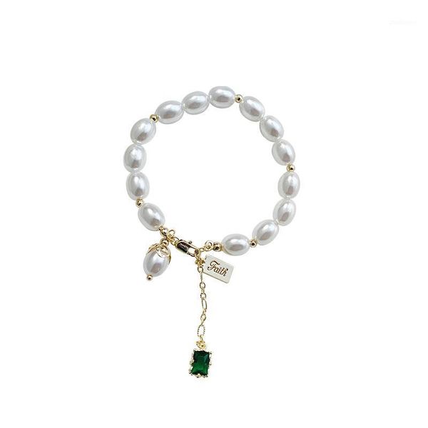 Bracelets de charme Luxury Barroce Green Charms White Pearls Bracelet Strand Strand Jóias de moda para Women1