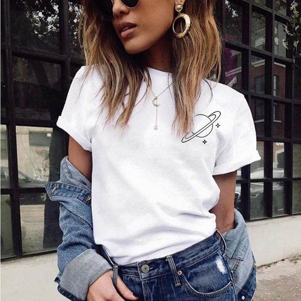 

stranger things harajuku shirt women print planet casual short sleeve tank ladies chiffon crop t shirt vest, White
