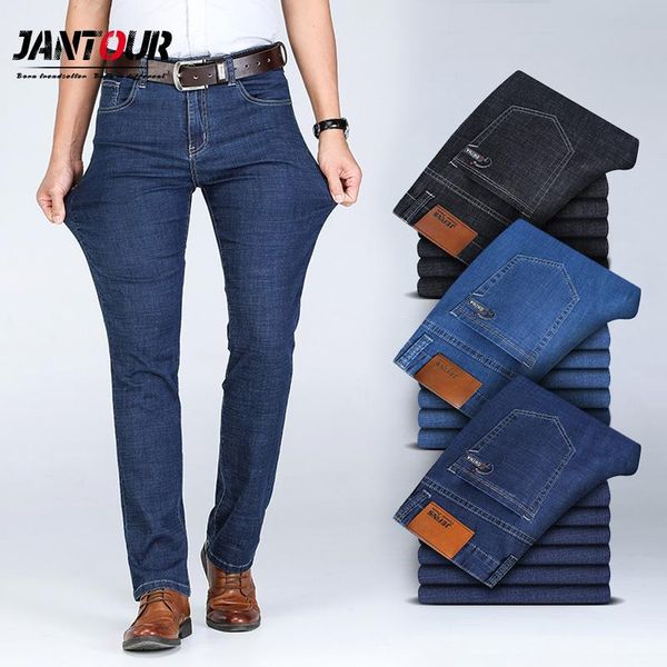 

2021 cotton jeans men denim trousers soft straight mens pants thin jean fashion big size 40 42 44 46, Blue