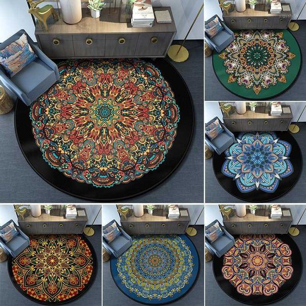 

3d bohemian ethnic carpet crystal velvet round rug mandala area rugs floor mat bedroom living room nordic home decorative carpet1