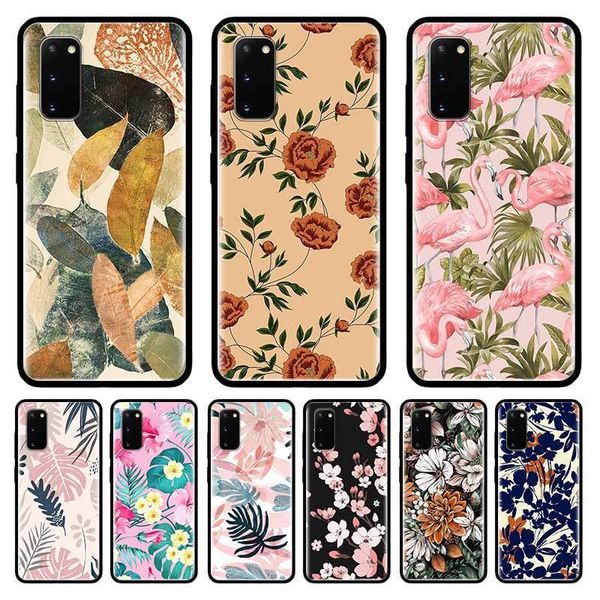 

винтажный банановый лист цветок корпус для samsung galaxy s10 s20 ultra s9 s8 plus s7 note 20 9 10 lite cubre black tpu mobile coque