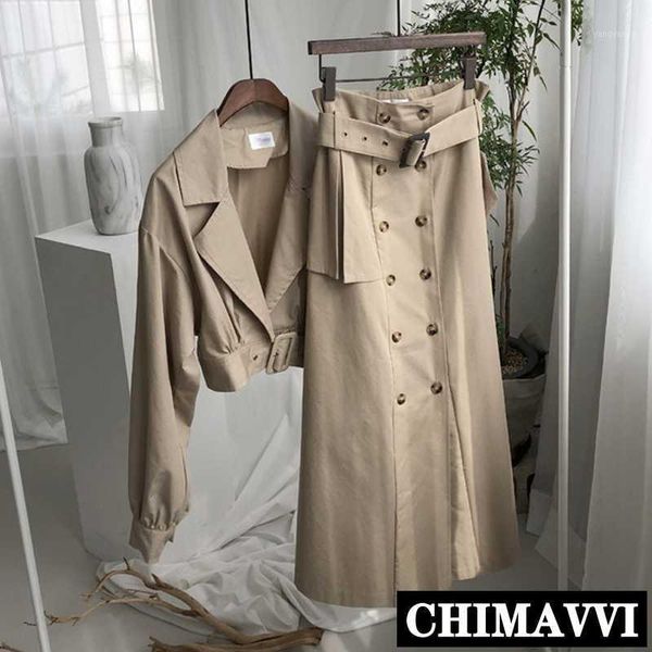 

2020 spring and autumn new lady short suit jacket + high waist double-breasted long skirt two-piece set women elegant skirt suit1, Gray