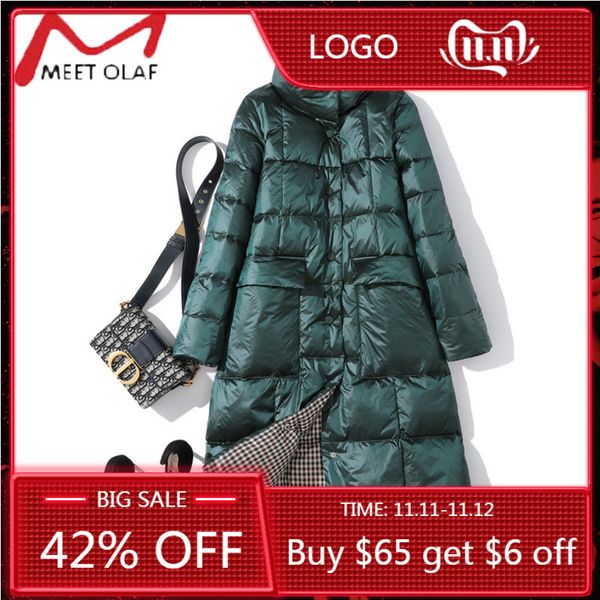 

2020 double sided women's winter jackets stand collar white duck down coat female light long jacket feminino parkas, Black