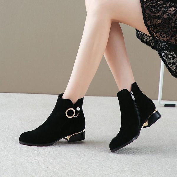

boots women new 2021 autumn shoes zipper winter footwear large size pointy ankle rubber ladies low riding metal decoration1, Black