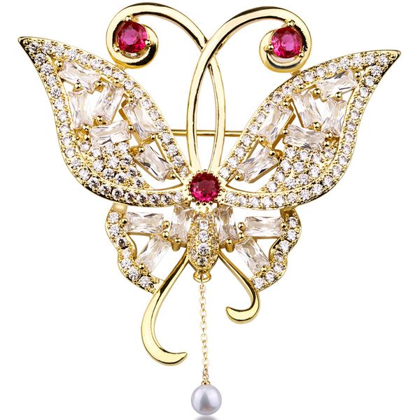 

butterfly shape pins brooches artificial diamond pearl gold brooch, Gray