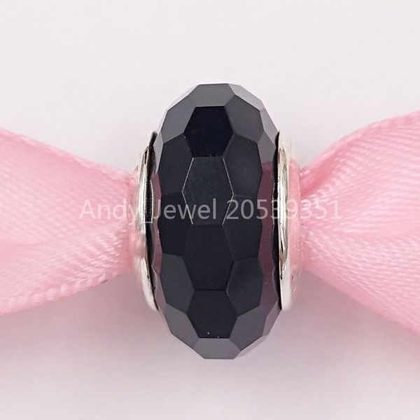 Andy Jewel Perline in argento sterling 925 Vetro di Murano sfaccettato nero Adatto per bracciali gioielli stile Pandora europeo Collana Murano 791069