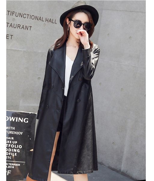 

2021 new fake leather trench coat elegant women's jacket ladies wxf120 jackets banl, Black