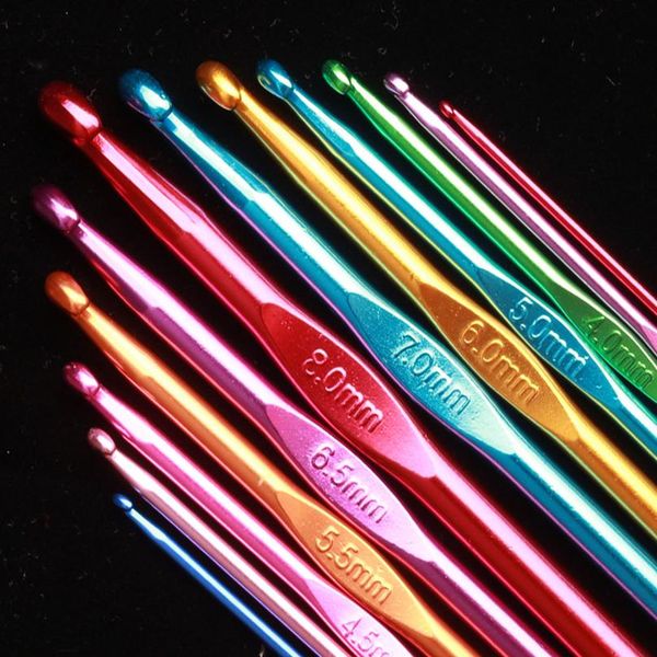 

12pc metal handle crochet needles stainless steel crochet hooks set 2-8mm crochet for knitting needles weave sewing need wmtrgh, Black