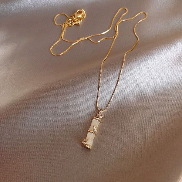 

bamboo pendant light luxury necklace women's fashion net red ins cool wind clavicle chain advanced sense simple temperament neck chain, Silver