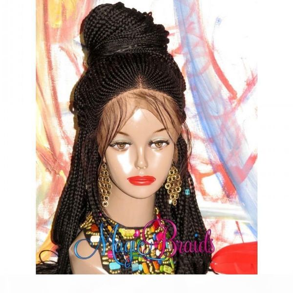 

fully handtied braids cornrow wig black brown blonde color braided box braids lace front wig with baby hair for america africa women