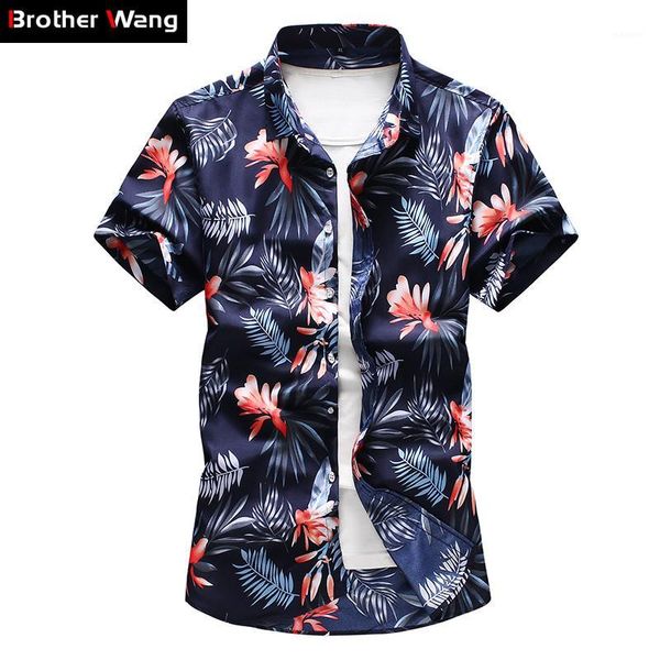 

men's floral shirt 2020 summer new fashion casual plus size 5xl 6xl 7xl short sleeve hawaiian shirt male brand clothes1, White;black