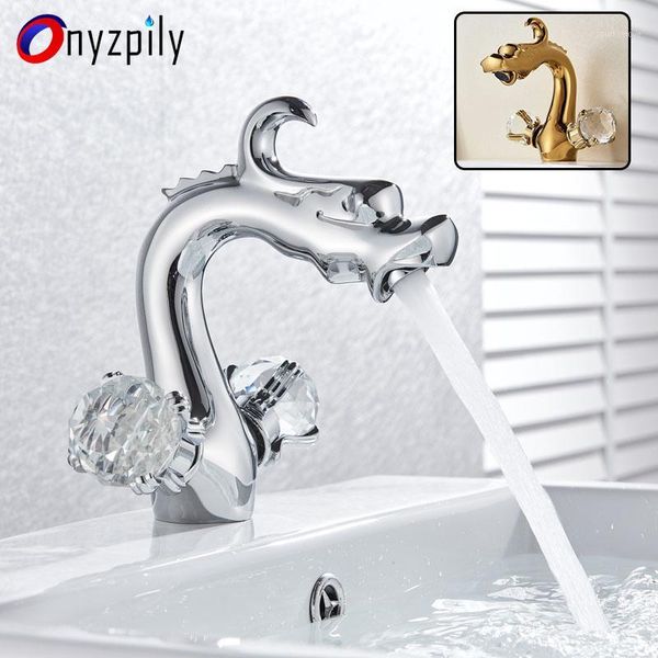 

bathroom sink faucets onyzpily bath chrome golden polished deck mount faucet and cold mixer tap two crystal handle one hole1