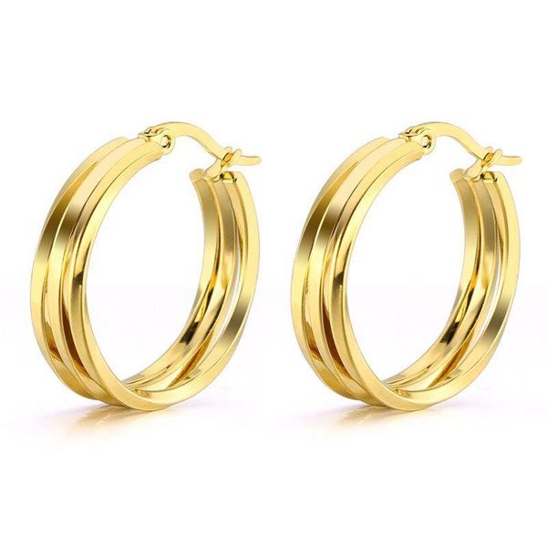 

hoop & huggie mxgxfam titanium steel smooth 3 circle earrings (1pair) jewelry for men women white / yellow gold color, Golden;silver