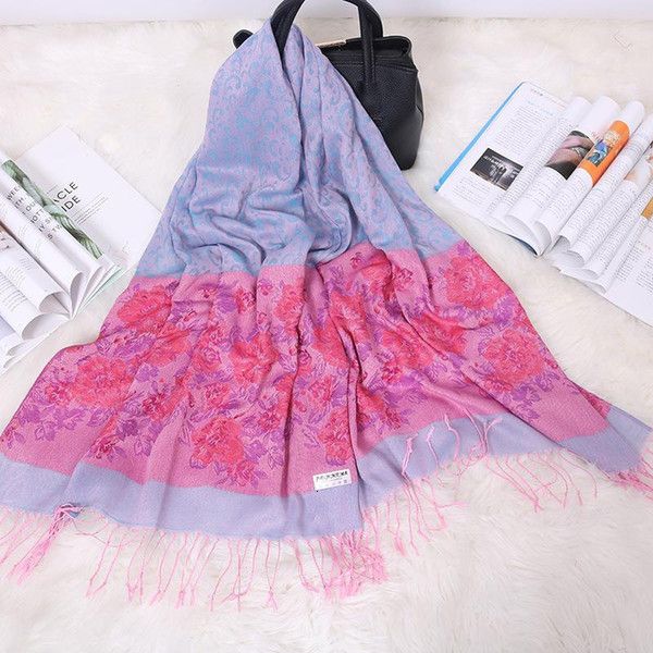 

2020 scarf woman long scarves flower winter print all-match beach ladie hijab head stoles autunmn ethnic style cape, Blue;gray