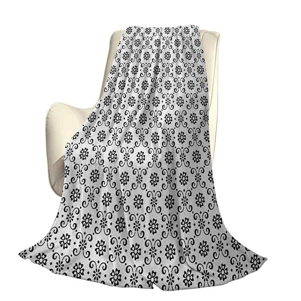 

monochrome floral arrangement with abstract swirl leaves spring seasonoffice leisure blankets