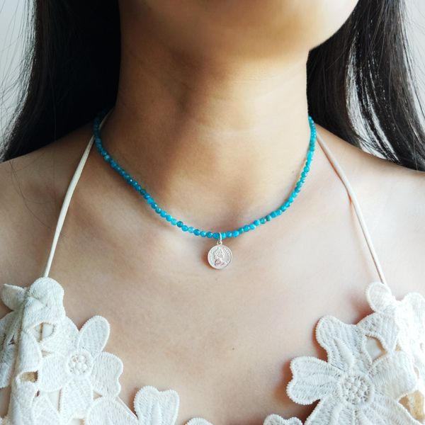 

lii ji 3mm gemstone aquamarine peridot rose quartz ect. 925 sterling silver coin charm vintage necklace 40+5cm q0531