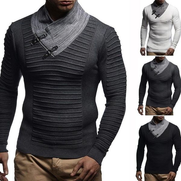 

zogaa 2020 long sleeve man's sweaters men's knit sweater shawl collar slim strap neck knit pullover hip hop streetwear men cloth1, White;black