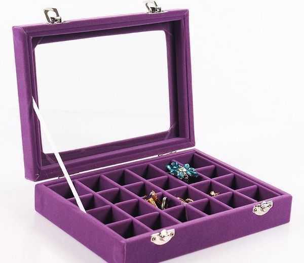 

24 grids velvet jewelry display box charms organizer show case gift ring box55, Black;white