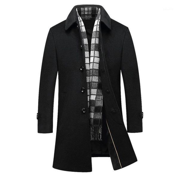 

vogue new winter men turn-down collar wool coats men 71% woolen thicker trench coat windbreaker jacket warm1, Black