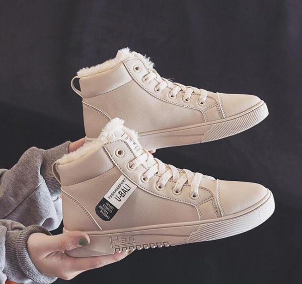 

2020 sports shoes women's boots ankle boots women's shoes flat lace up plus velvet short snow, Black