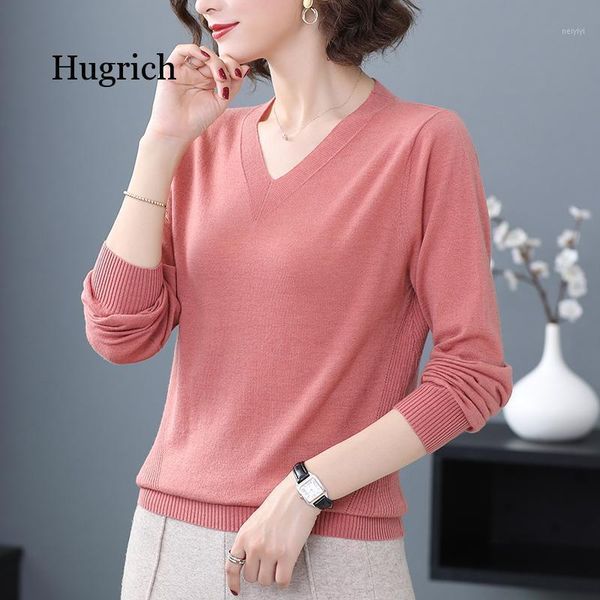 

women's sweaters 2021 autumn winter v-neck long sleeve women solid color knitting ladies blue pullovers thin casual cotton wool 1, White;black