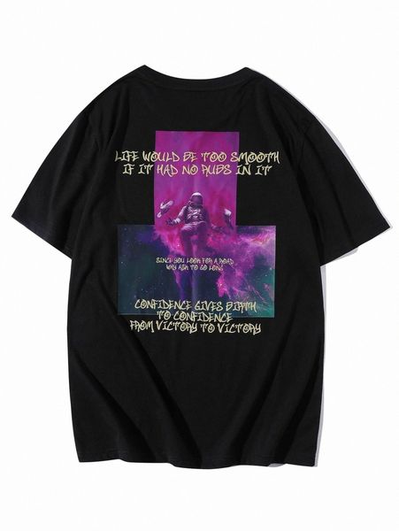 

men spaceman and slogan graphic tee h1us#, White;black