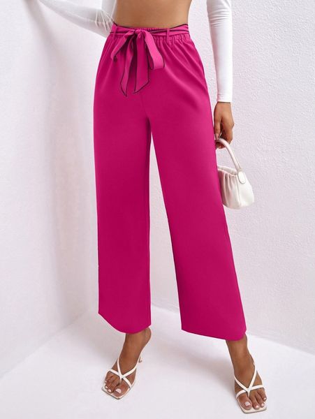 

high waist belted wide leg pants 78wy#, Black;white