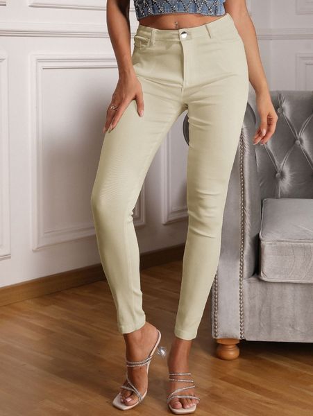 

apperloth a slant pocket skinny pants 315j#, Black;white