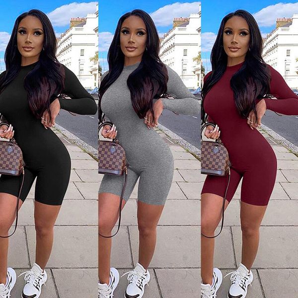 

round neck long sleeve jumpsuits high waist cultivate slim female bodysuit new spring overalls playsuit for women, Black;white