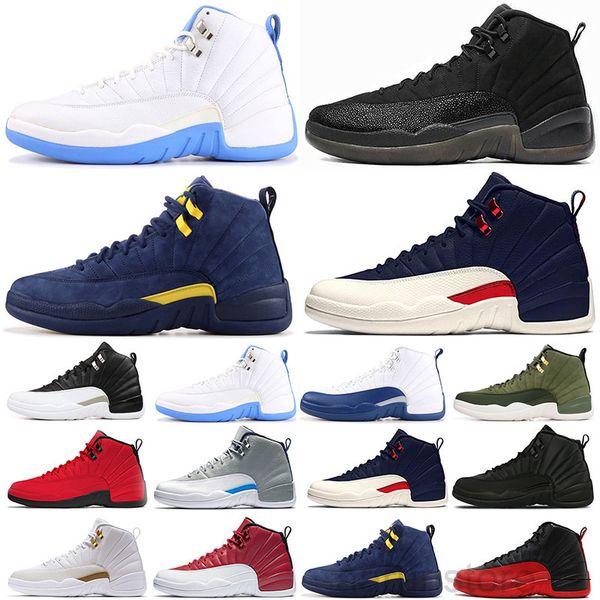 

indigo 12 basketballs shoes jumpman 12s mens sneakers university gold cny flu game white dark grey french blue sports traienrs with k2r5, Black