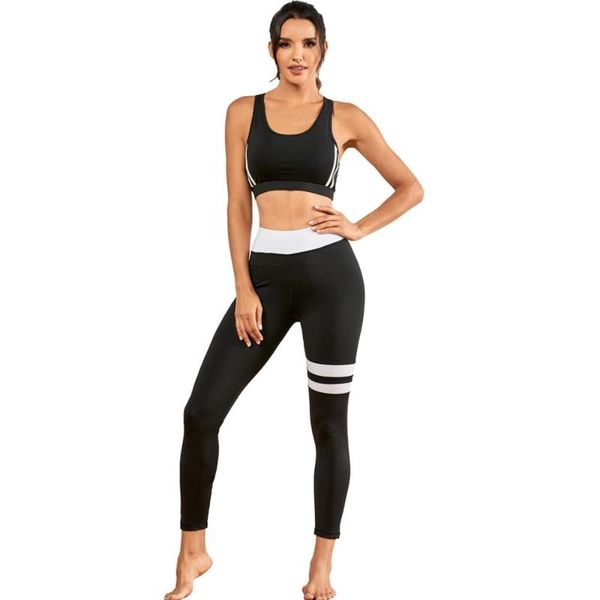 

yoga outfits women 2pcs set sport suit workout clothes gym crop + high waist leggings fitness sports wear running pants shirts, White;red
