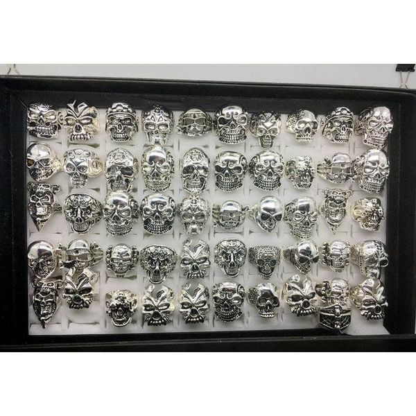 

wholesale 50pcs/lot gothic big skull ring bohemian punk vintage antique silver mix style mens fashion jewelry sk wmtqqc queen66