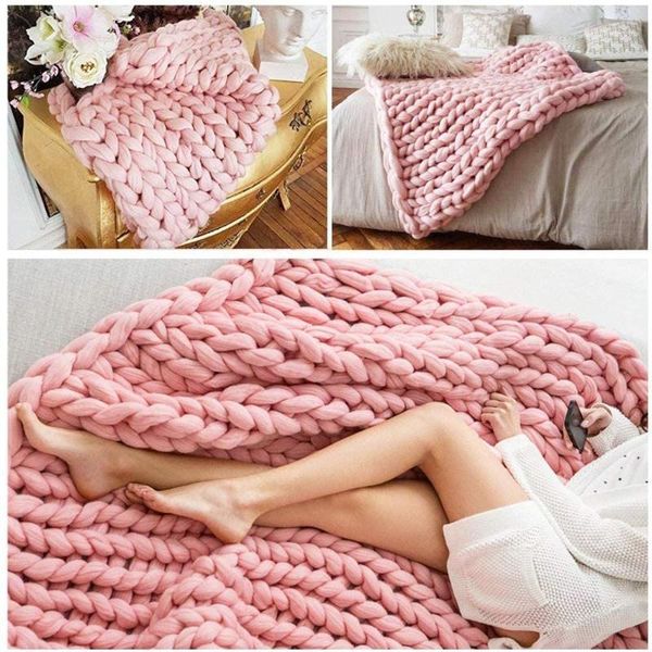 

blankets nordic thick handmade woven blanket warm thread polyester fiber knitting sofa cover home decoration1