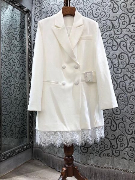 

new blazer dress 2021 spring business women notched collar lace patchwork long sleeve white black dress outfits1