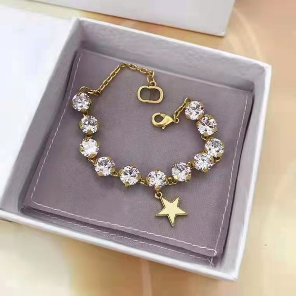 

classic luxury women charm bracelets five-stars diamond bling bracelet jewelry with box d051, Golden;silver