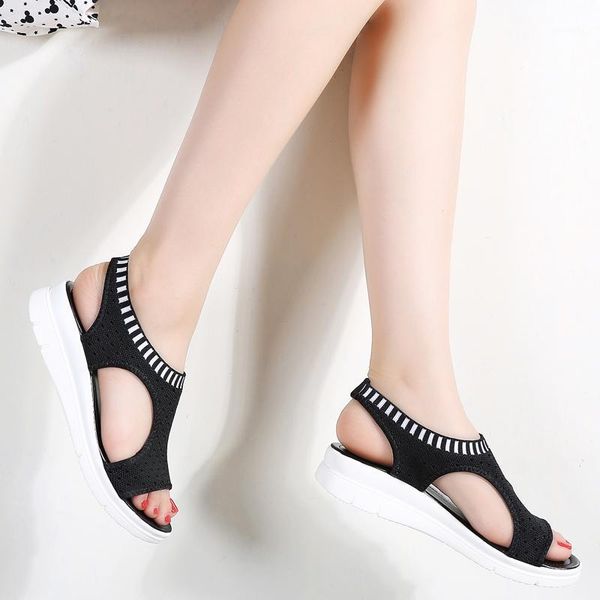 

sandals 2021 female shoes women summer wedge comfort ladies flat slingback sandalias1, Black