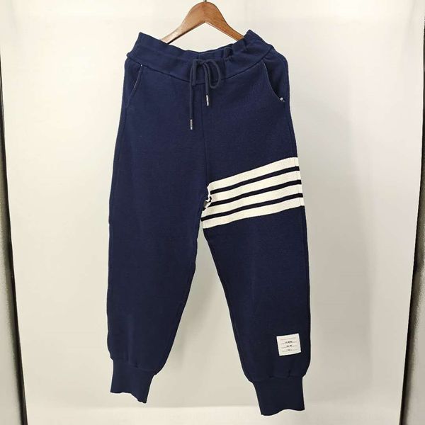 

l1adp wool pantstrousers casual pants 4-bar white striped knitted pants small and women's casual slacks with men's feet and stripe, White;black