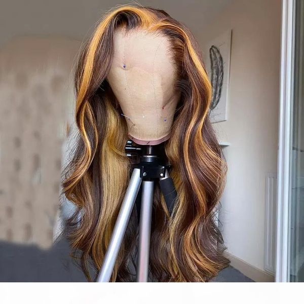 

brazilian honey color omber highlight non-remy hair lace part wigs baby hair human hair wave wigs, Black;brown