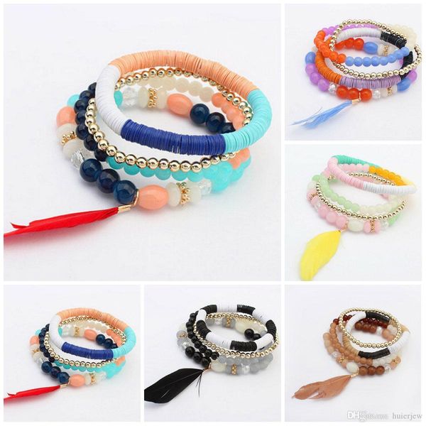 

charms bracelets bohemian feather bracelet elastic force line resin beaded bracelet, Golden;silver