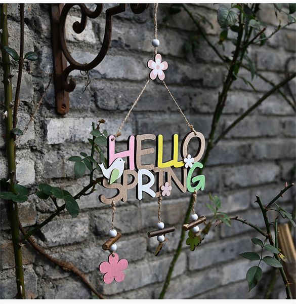 

10pcs/drop ship wood easter ornaments hello spring letter wooden pendents door window tree hanging party home decoration gifts 2021 gg12007