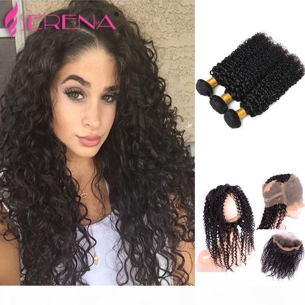 

pre plucked 360 lace frontal with bundles malaysian deep wave curly hair with 360 frontal closure 360 lace closure hair with frontal, Black;brown